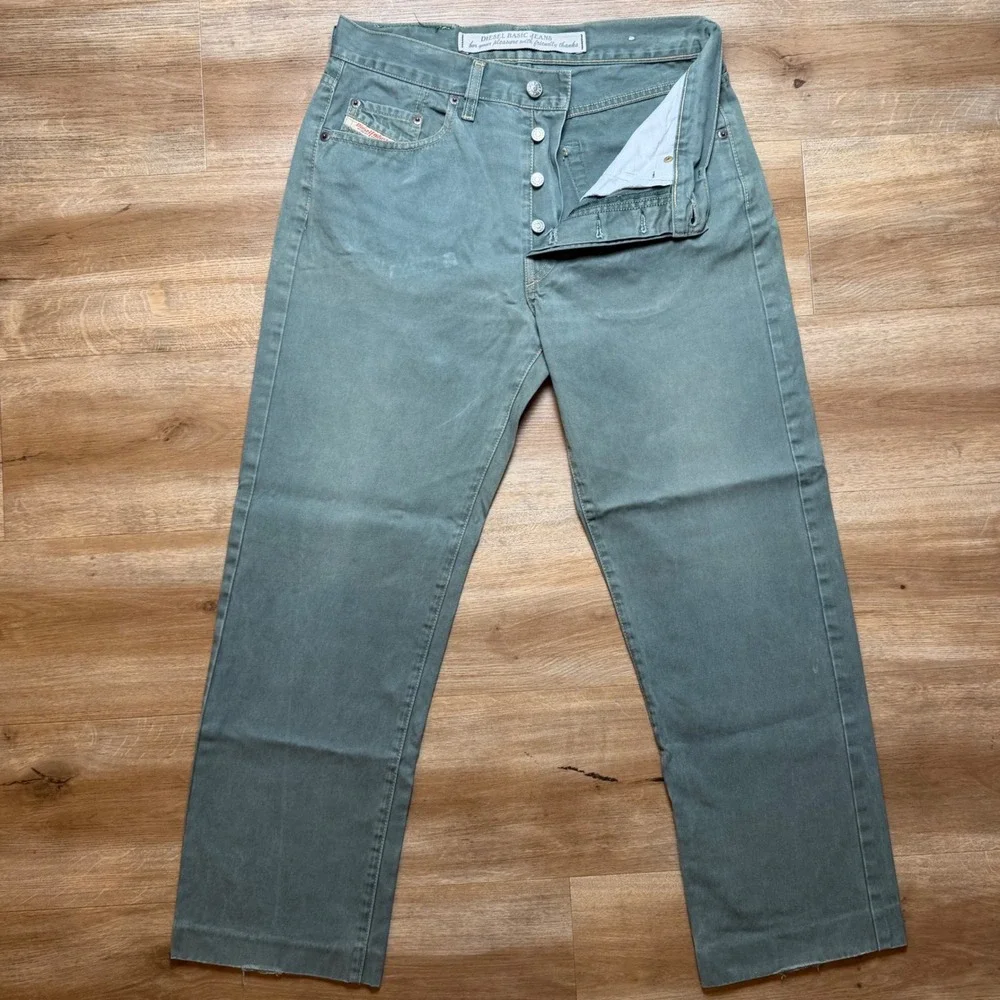 Diesel Jeans Men 30x27 Sage Green Straight Leg Button Fly Made in Italy (Tag32)